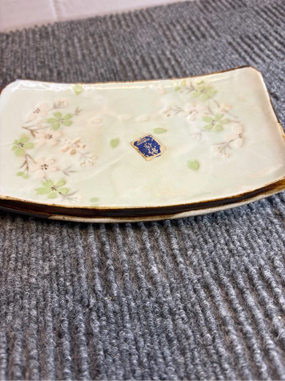 Japanese-made porcelain jewelry tray/soap dish/sushi plate/ w/cherry blossoms